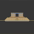 Traditional Building Structure With Multi Tiered Steps Base Platform Green Lawn And Blue Accents