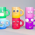 Colorful Cartoon Face Mugs With Different Playful Expressions And Bright Hues