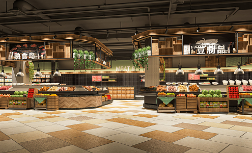 Modern Supermarket Life Supermarket Fresh Supermarket Fresh Area Fruit Vegetable Grain and Oil Commodity Shelf 3d model