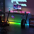 Gaming Desk Setup With RGB Lighting Monitor And Ergonomic Chair