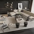 Modern Beige Sofa And Coffee Table Set With Rug Floor Lamp And Bookshelf