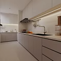 Modern Dining and Living Room Interior With White Sofa Brown Cushions Open Kitchen Checkered Rug