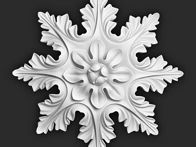 Classic White Carved Decorative Component With Symmetrical Floral And Leaf Patterns 3d model