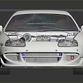 White Modified Sports Car With Open Hood Exposed Engine And Rear Spoiler