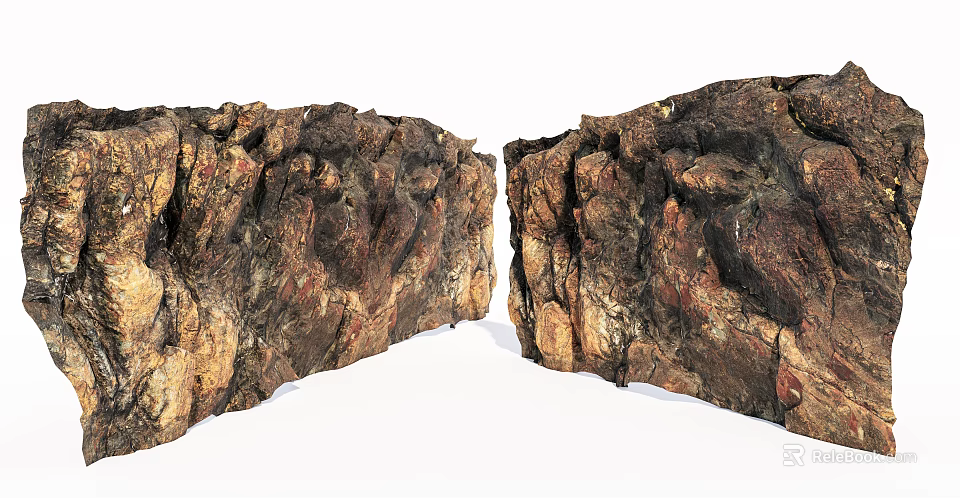 Natural Stone And Wood Blocks With Rough Surface Texture And Earthy Brown Beige Hues 3d model 