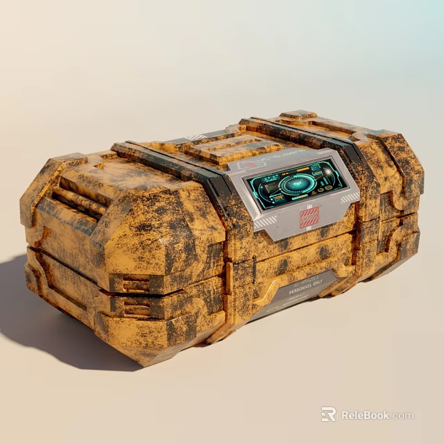 Weathered Rustic Tech Storage Box With Digital Display And Metallic Accents 3d model 