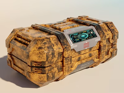 Weathered Rustic Tech Storage Box With Digital Display And Metallic Accents 3d model