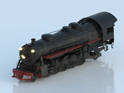 Vintage Black Model Steam Train Featuring Yellow Lights Red Accents And Classic Design 3d model