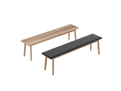Two Modern Public Benches With Wooden Frame And Black Seat Top 3d model