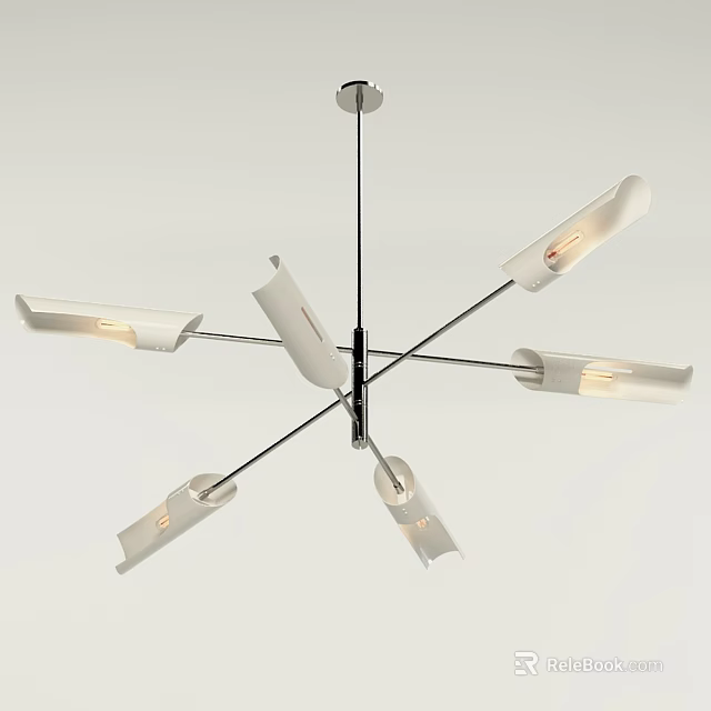 Modern Six Armed Chandelier With White Shades And Sleek Metal Arms Design 3d model 