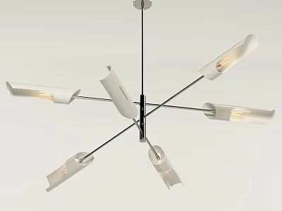 Modern Six Armed Chandelier With White Shades And Sleek Metal Arms Design 3d model