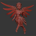 Winged Blonde Character In White And Orange Outfit Dynamic Flying Stance Fantasy Creature