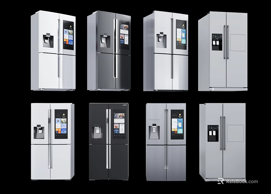 Modern Refrigerators In White Silver Black Gray With French Door Design 3d model 