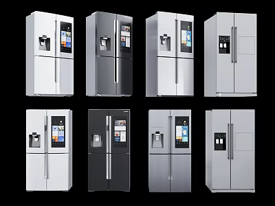 Modern Refrigerators In White Silver Black Gray With French Door Design 3d model