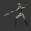Gray Short Haired Female Warrior Wearing Gray White Armor With Yellow Star Decorations Holding Spear