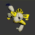 3D Mechanical Creature Character With Yellow White Body Blue Ears And Green Eyes