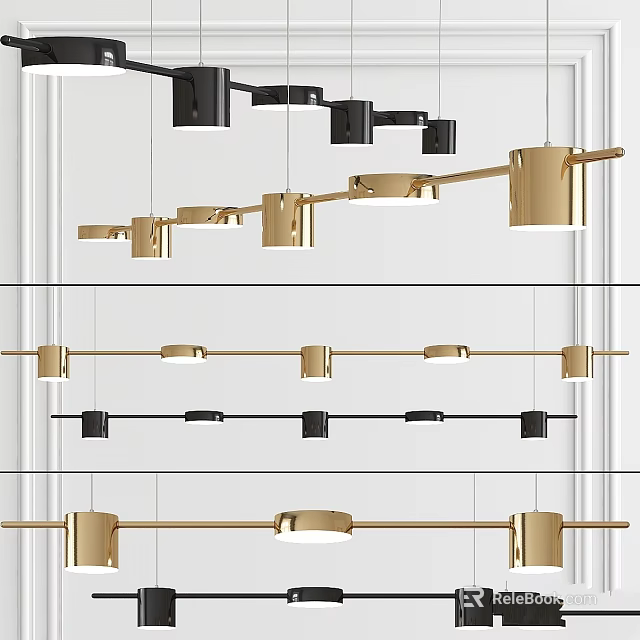 Contemporary Pendant Lighting With Gold And Black Linear Design Elements For Modern Interiors 3d model