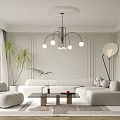 Modern Living Room Interior With White Sofa Chandelier Floor Lamp And Green Plants