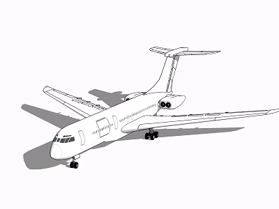 White Passenger Airplane With Extended Wings Tail Landing Gear And Fuselage 3d model
