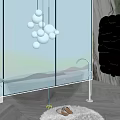 Green Transparent Bathtub With Sea View Floor To Ceiling Windows Pendant Lights And Marble Wall