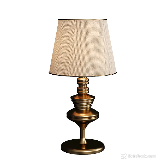 Elegant Table Lamp With Gold Metal Base And Cream Fabric Shade Design 3d model 