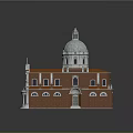 Historic Building with Dome Red Brick Walls Orange Roof Arched Windows and Decorative Details