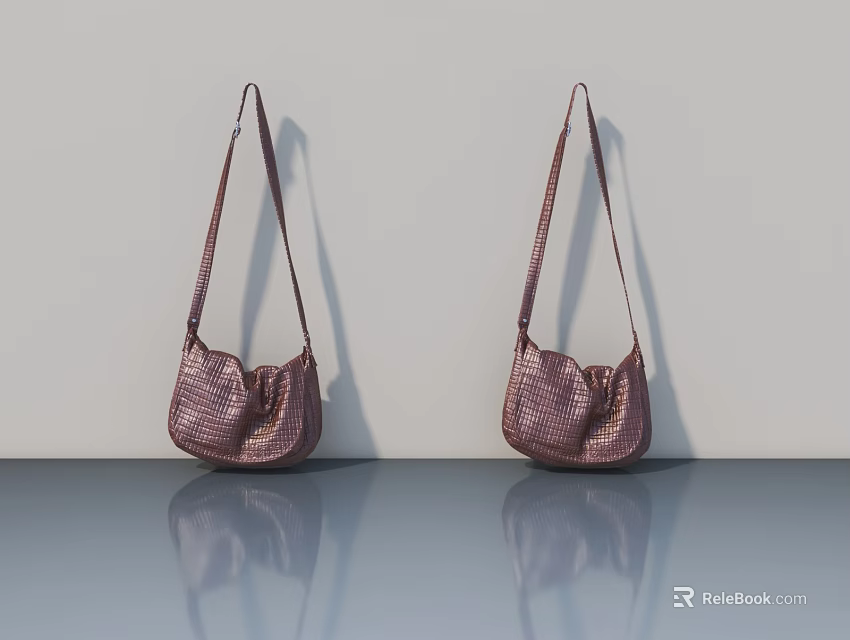 Two Stylish Pink Woven Handbags On Gray Countertop With Reflection 3d model 