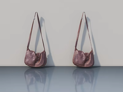 Two Stylish Pink Woven Handbags On Gray Countertop With Reflection 3d model