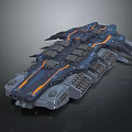 Sci Fi Spaceship With Blue Gray Exterior Orange Stripes And Complex Mechanical Structure 3d model