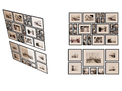 Black and White Photo Wall Decor With Various Sized Frames In Interior 3d model