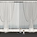 Elegant White Curtains Tied Back For Large Window In Modern Interior 3d model