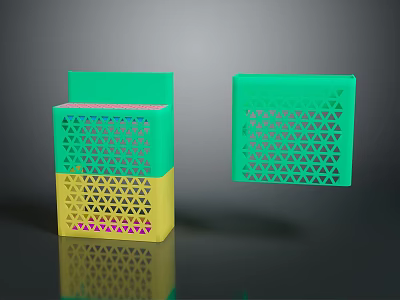 Electronic Appliance Organizer Storage Box With Green Yellow Triangular Hollow Design 3d model