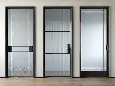 Modern Black Frame Swing Doors with Textured Glass Panels and Sleek Design 3d model