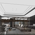 Elegant Modern Living And Dining Room Interior With Marble Sofa Coffee Table And Lighting