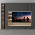 Modern Gray TV Cabinet With LED Lighting Storage Shelves And Starry Sky Screen