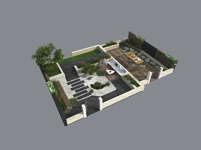Garden Landscape Design With Stone Pathways Green Plants And Seating Area 3d model