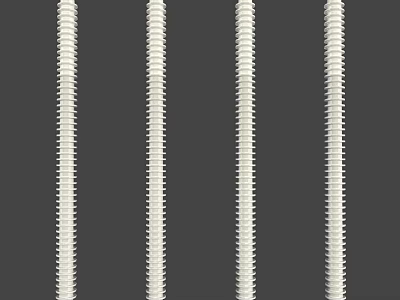 White Threaded Hardware Tools Four Long Screws Arranged On Gray Background 3d model