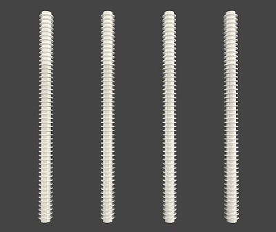 White Threaded Hardware Tools Four Long Screws Arranged On Gray Background 3d model