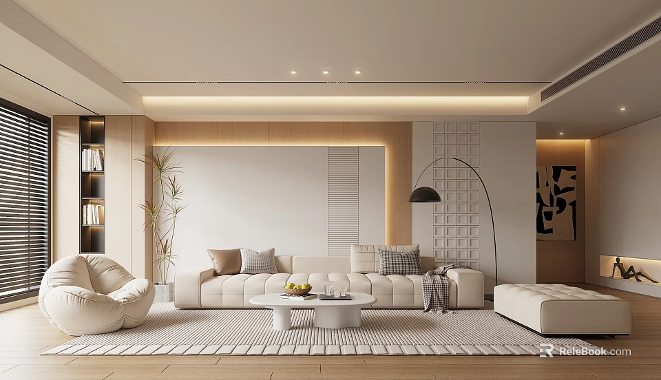 Modern Living Room With Sofa Coffee Table And Floor Lamp 3d model 