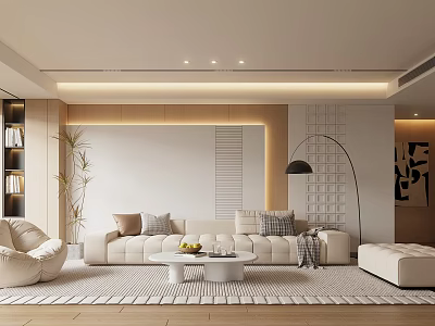 Modern Living Room With Sofa Coffee Table And Floor Lamp 3d model