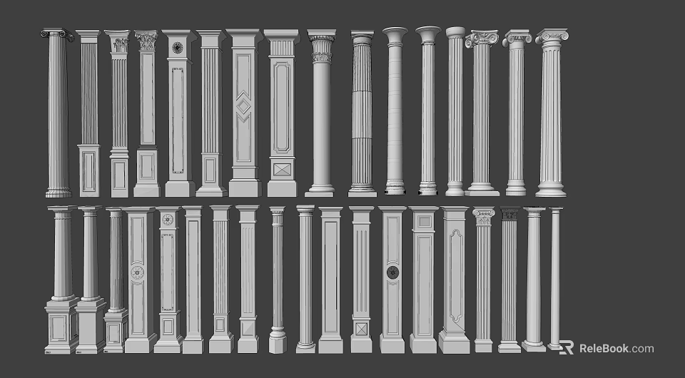 Classical Roman Columns With Various Decorative Styles And Architectural Details 3d model