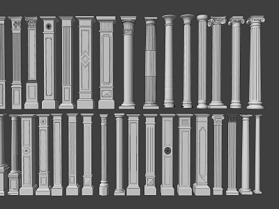 Classical Roman Columns With Various Decorative Styles And Architectural Details 3d model