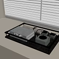 Stylish Decorative Tray With Books Small Boxes Metal Frame By Window Blinds 3d model