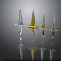 Ornate Daggers With Different Designs Gold White Red Handles And Decorative Patterns