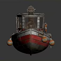 Small Red And White Boat With Chimney Ladder And Orange Lifebuoy