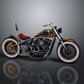 Custom Stylish Motorcycle With Red Seat Gold Black Body And White Rims