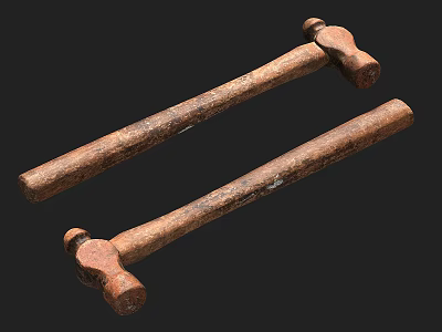 Classic Old Hardware Tools Hammers With Wooden Handles And Worn Surfaces 3d model
