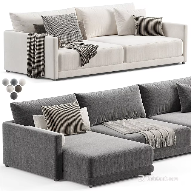 White and Gray Sectional Sofa with Decorative Pillows Throw Blanket Multiple Color Options Modern Design 3d model 