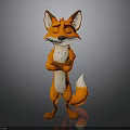 3D Rendered Cartoon Fox Standing With Crossed Arms White Belly And Bushy Tail