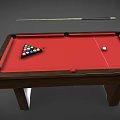 Premium Billiard Table with Red Cloth Colored Balls Triangle Arrangement and Cue Stick